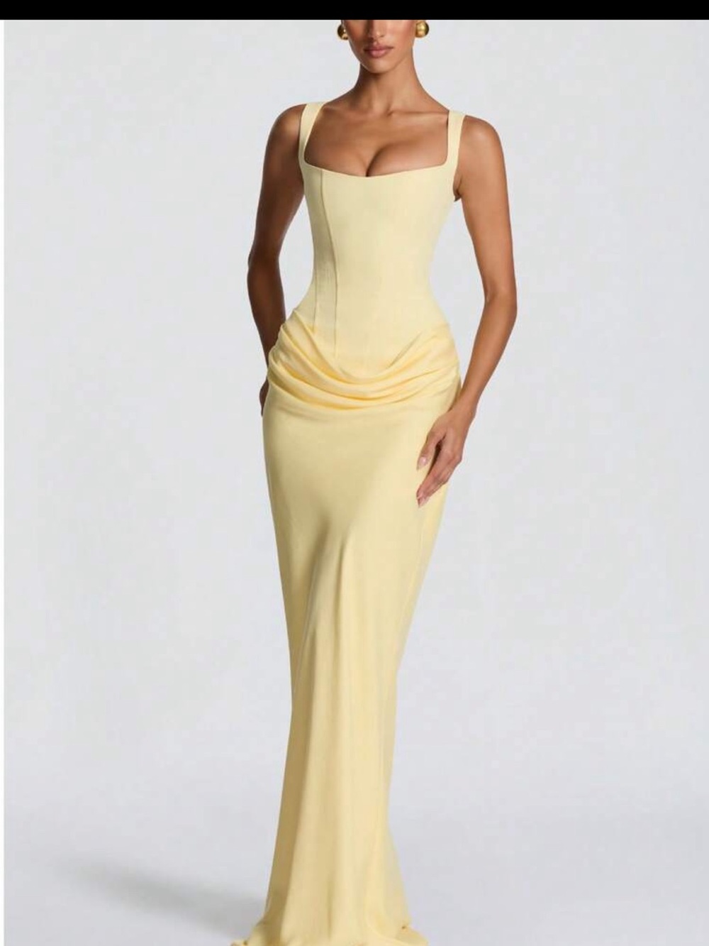 Sculpted Square-Neck Maxi Dress in Pale Yellow